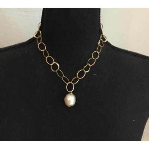 Majorica Gold Plated Sterling Silver Baroque Pearl Necklace - Picture 1 of 9